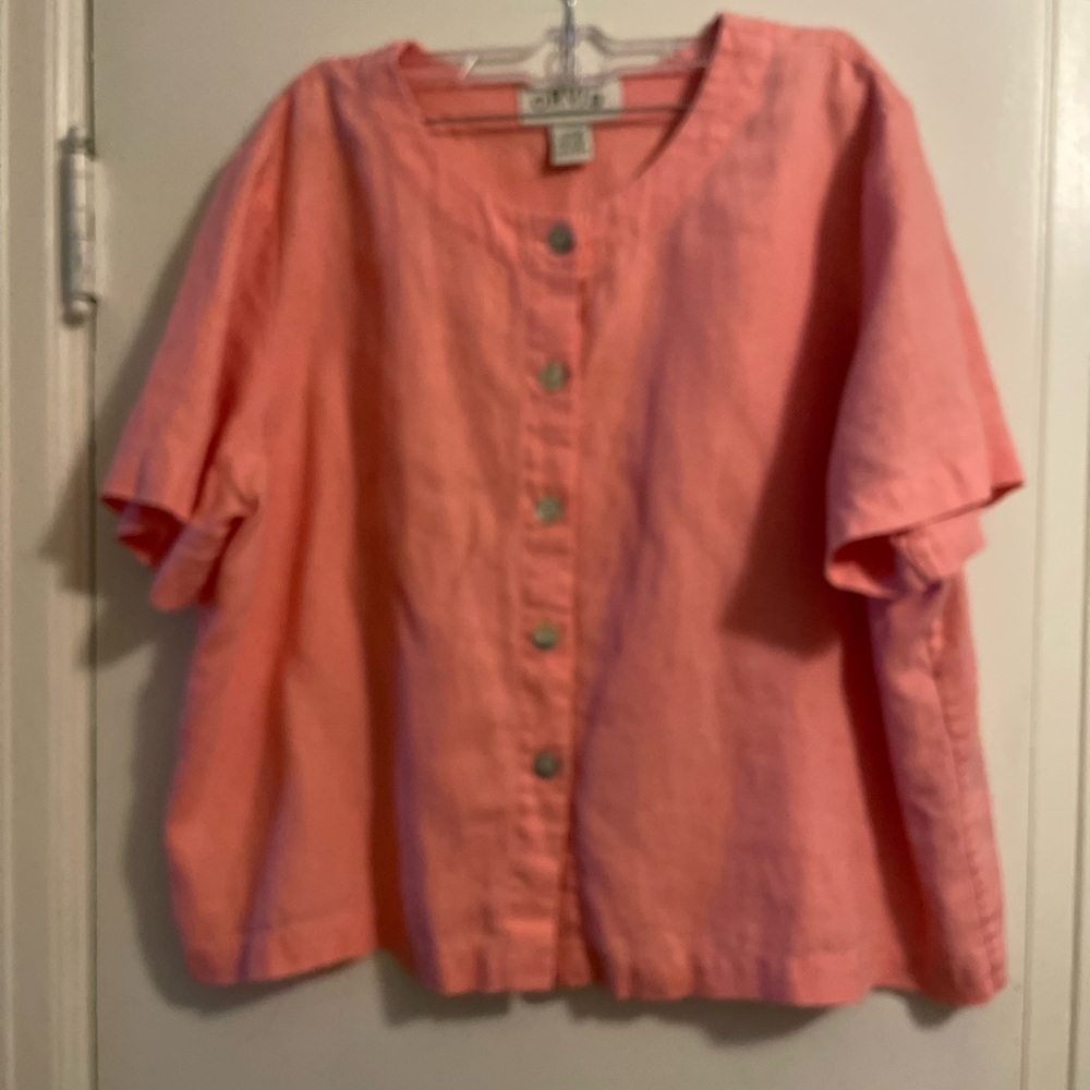 Orvis 100% Linen Button Front Pink Top Size Large